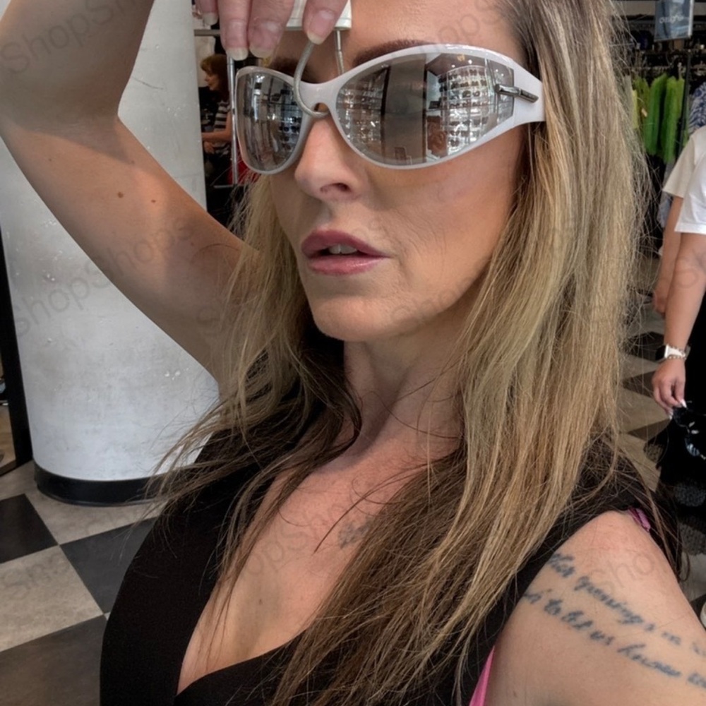Givenchy Cream Angular Sunglasses with Dark Lenses
